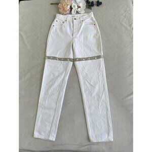 Custom Denim by Angelina Vanelli Sheer Floral Embroidery Pink Rose Detailing But